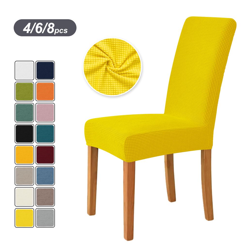 4PCS Stretch Dining Chair Covers Feature Textured Checked Jacquard Fabric High Back Chair Slipcover Thick Chair Protectors