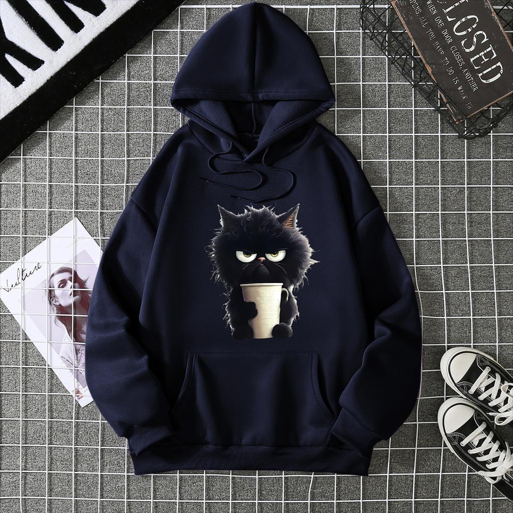Hot-selling ribbed bottom pendulum sweater European and American animal cat print sweatshirt special couple jumper