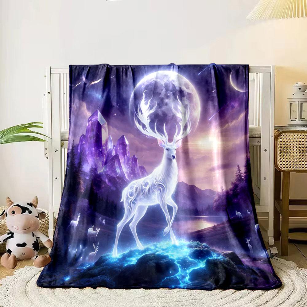 Multi Size Fantasy Neon Deer Theme Printing Adult Children Warm Blankets Home Travel Car Soft Comfortable Luxury Gifts