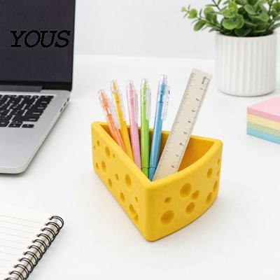 Key Holder Cheese Shape Ornament, 3D Printing Smooth Surface Storage Box, Hole Desk Organizer Design Bright Yellow Cosmetic for Keys