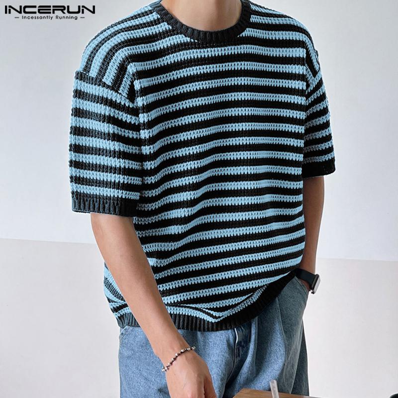 

INCERUN в полоску с круглым вырезом мужские повседневные футболки с короткими рукавами