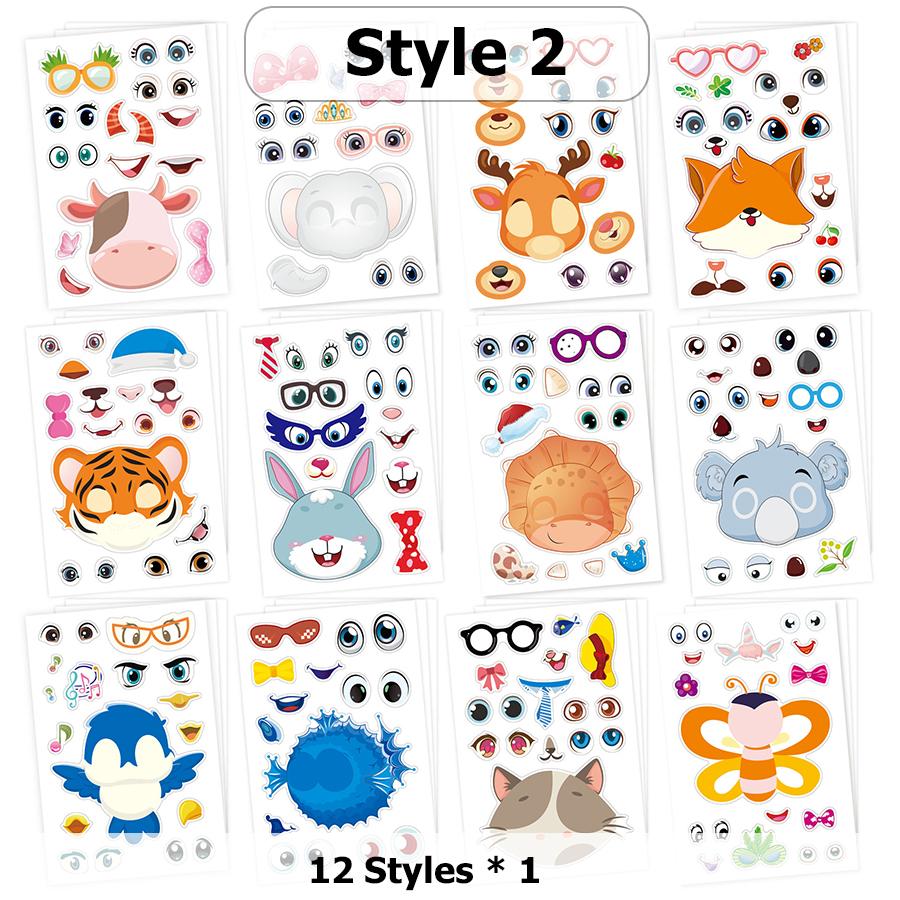 12pcs Face Change Cartoon Animal Stickers DIY Emotion Sitcker for Scrapbook Notebook Cartoon Graffiti Stickers Gifts Party Favor