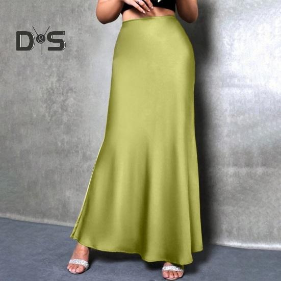 Women Fishtail Skirt High Waist Solid Color Smooth Surface A-Line Maxi Skirt Work Leisure Daily Wear