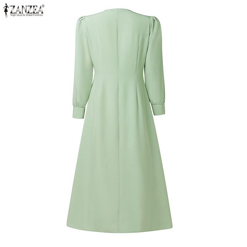 ZANZEA Women Elegant Casual V-Neck Long Sleeve Dress
