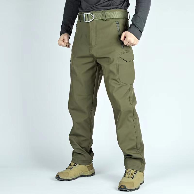 Men's Autumn and Winter Waterproof Warm Jacket Suit Thickened Soft Shell Suit Plus Velvet Cargo Pants 2-piece Set