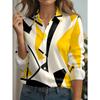 New Women's Long Sleeve Shirt In Yellow and Black Geometric Abstract Art Patterns