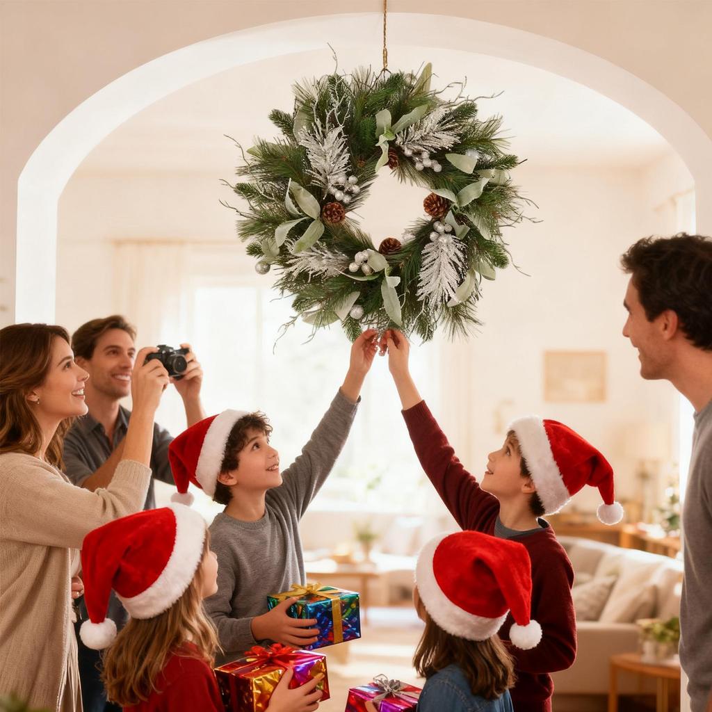 Christmas Wreath Outdoor Realistic Holiday Ornament Artificial Door Christmas Pine Wreath For Outdoor Window Mantel Restaurant