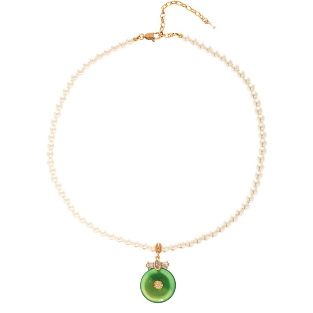 Green Safety Buckle Pendant Autumn And Winter Millet Bead Pearl Pendant Light Luxury Agate Collarbone Chain Women'S Necklace