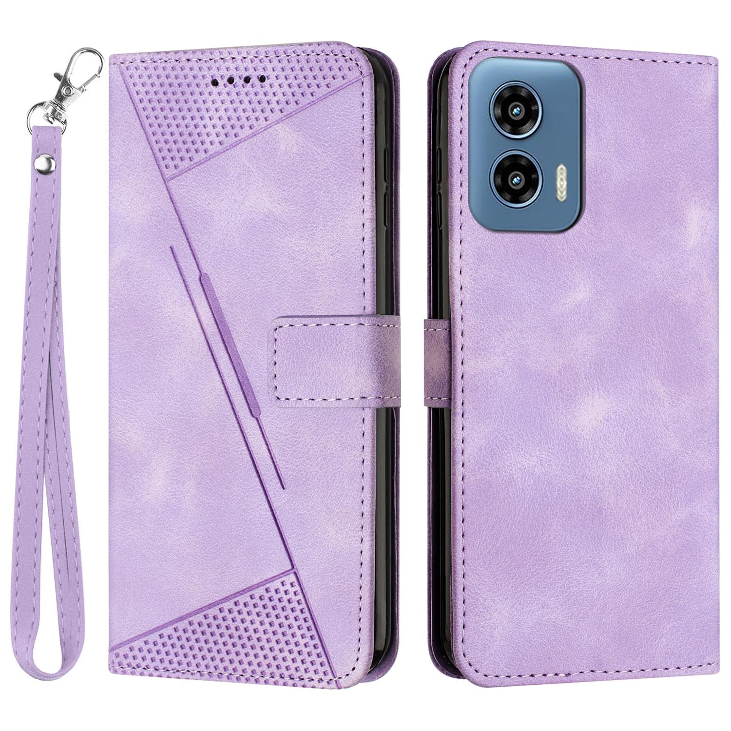 

For Motorola Moto G Play 5G (2024)/Moto G 5G (2024) Shockproof Case Triangle Imprinted Leather Phone Cover Purple