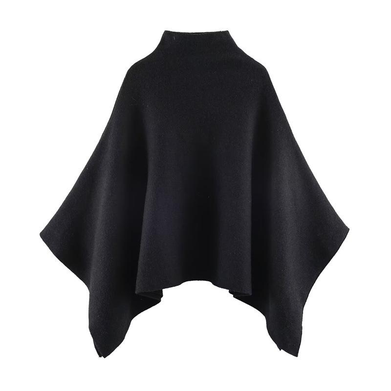 Autumn-Winter Women's Asymmetrical Stand Collar Knit Cape Coat