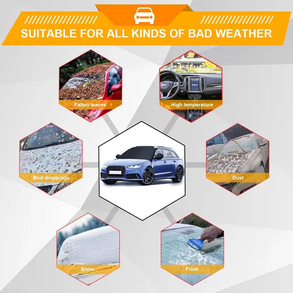 Mandark Car Windshield Cover For Ice And Snow, Waterproof Oxford Vehicle Sun Shade Defense Frost Protector With Side Mirror Cover, Auto Windscreen