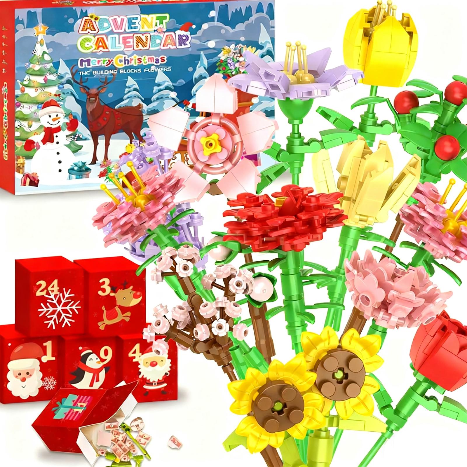 

24 шт. Милый блочный цветок Адвент-календарь 3D Рождественский календарь обратного отсчета One Size