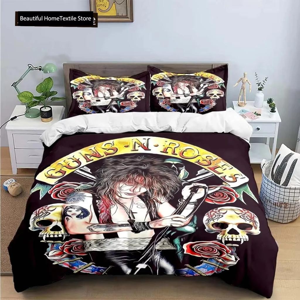 3D-tryck Guns N Roses GNR Band Retro Sängkläder Pojkar Flickor Twin Queen King Size Påslakan Örngott Säng Pojkar Vuxen
