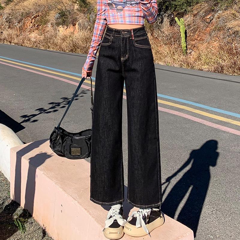 

Женские светлые джинсы пэчворк с вышивкой в клетку, с высокой посадкой и широкими штанинами - Весна 2025 XL