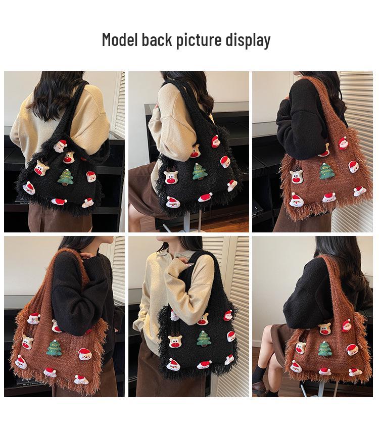 2025 Autumn/Winter Retro Wool Knit Tassel Tote - Elegant, Large Capacity, Versatile One-Shoulder Bag for Women