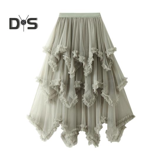 Dámská dortová sukně s polovičním pasem, elastickým pasem, nepravidelným lemem, midi sukně, jednobarevná, síťovaná, kolová, dlouhá sukně, pro každodenní nošení