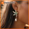 Tempérament Tendance Baroque Imitation Perle Glands Océan Bleu Strass Étoile De Mer Boucles D'oreilles Pour Femmes Plage Vacances Bijoux