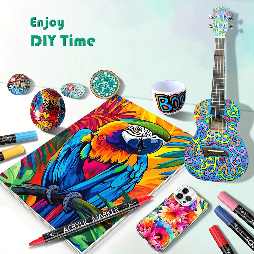 12 Colors Dual Tip Acrylic Paint Pens Markers  for Wood Canvas Stone Rock Painting Glass Ceramic Surfaces DIY Crafts