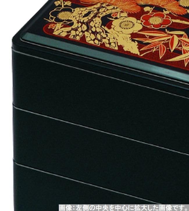 Recreation Bento Box Made in Japan 3 Tiers Dimensions Deep Black x x J-kitchens (Bento Box) 6.5 Pine, Chikubai, 19.7cm 19.7cm 19.3cm