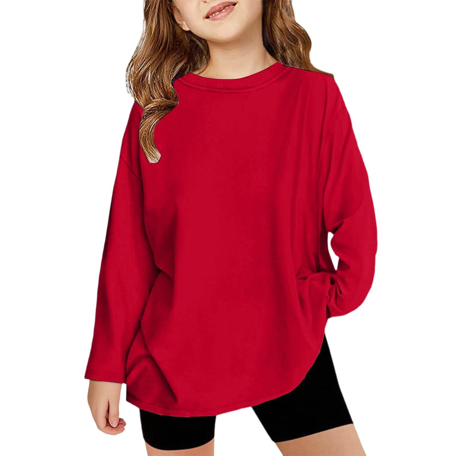 

Boy And Girls Solid Color Long Sleeved T-shirt Round Neck Solid Color T-shirt 110 червоний