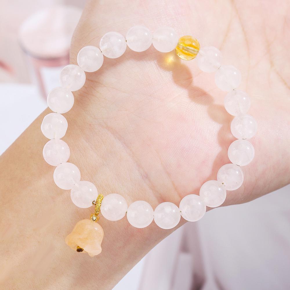 Pink Crystal Pumpkin Ring & Magnolia Pendant Beaded Bracelet - Versatile, Sweet & Good Luck Charm for Women