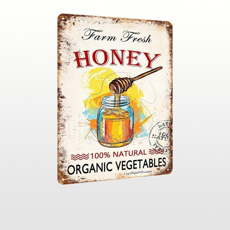 Vintage Bees & Honey Metal Tin Sign for Kitchen Farm Interior Decor
