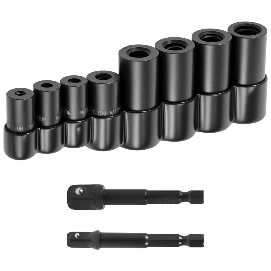 8Pc Tap Socket Set 1/4" and 3/8" Drive Tap Socket  Adapter Marked with Size Labels Tap Socket Marked for Ratchet Wrench T Handle