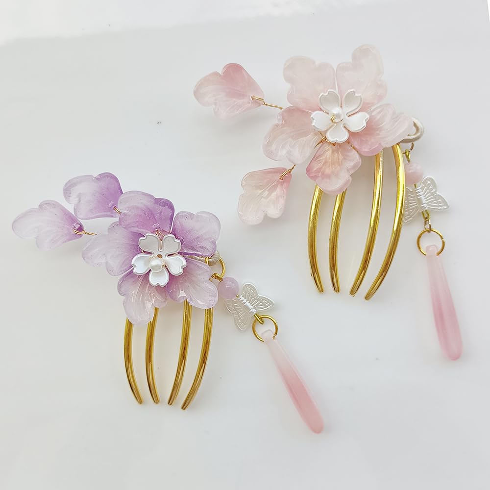 2-Piece Hair Ornament Set: Flower and Butterfly Design, Perfect for Hakama, Kimono, Yukata, and Other Traditional Japanese Clothing. Stylish U-Pin