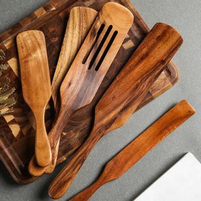 Tava Spatula Kaymaz Gıda Sınıfı Ahşap Ergonomik El Tutacağı Mutfak Küreği Tencere Malzemeleri