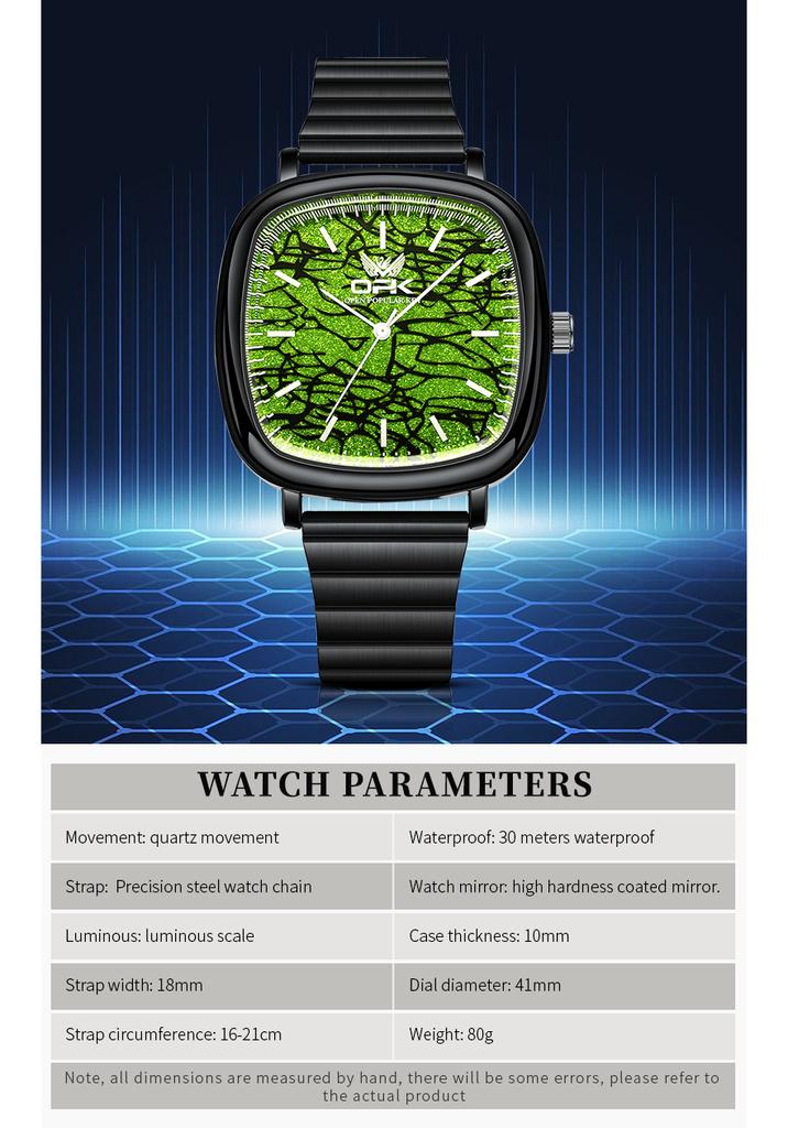 OPK 8143 Men's Quartz Wristwatch Waterproof Luminous Square Dial Steel Strap Business Dress Luxury Watch for Man