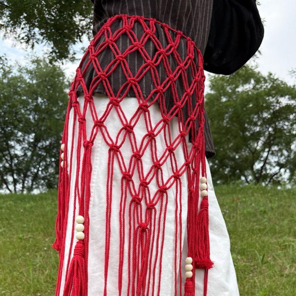 Siatkowe Paski w Stylu Bohemian Boho Plecione Paski z Frędzlami Vintage Splot Paski z Frędzlami Kobiety