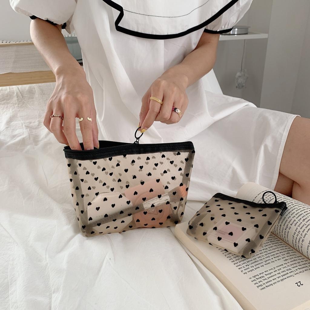 Transparent Pattern Heart Makeup Bag Big Capacity Portable Travel Storage Bag