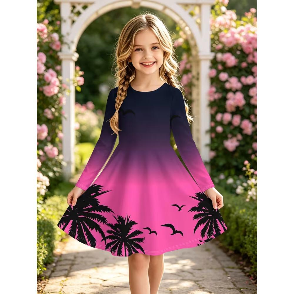 Girls' 3D Yellow Christmas Dress Long Sleeve Summer Spring Vacation Daily Holiday Princess Beautiful Sweet Kids 4-12 Years Casual Dress A Line Dress