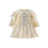 Girls Spring Cotton Princess Dress With Embroidered Lace Puff Sleeves Elegant Kids Party Gown For Little And Big Girls