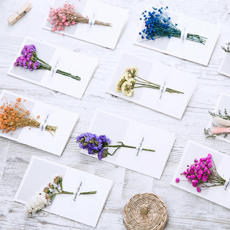 1pcs Gift Cards Wedding Invitation Starry Sky Dried Flowers Handwritten Blessing Birthday Thank You Mother's Day Gift Card