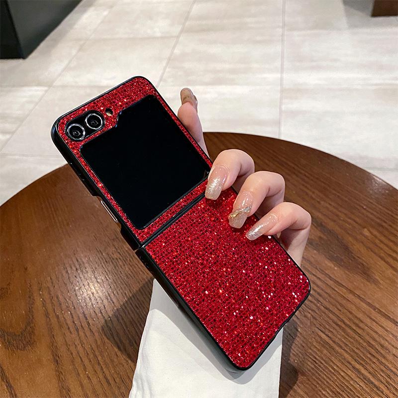 Luxury Sparkling Solid Color Back Cover for SamSung Galaxy Z Flip 8 6 5 4 3 Flip7 FE Sequin Shiny Hard PC Bling Lattice Case