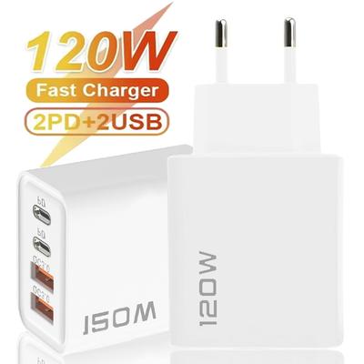 120W 4 Ports Fast Charging Dual PD USB Wall Adapter Charger QC3.0 Mobile Phone Charging EU/US/UK Plug for Samsung IPhone