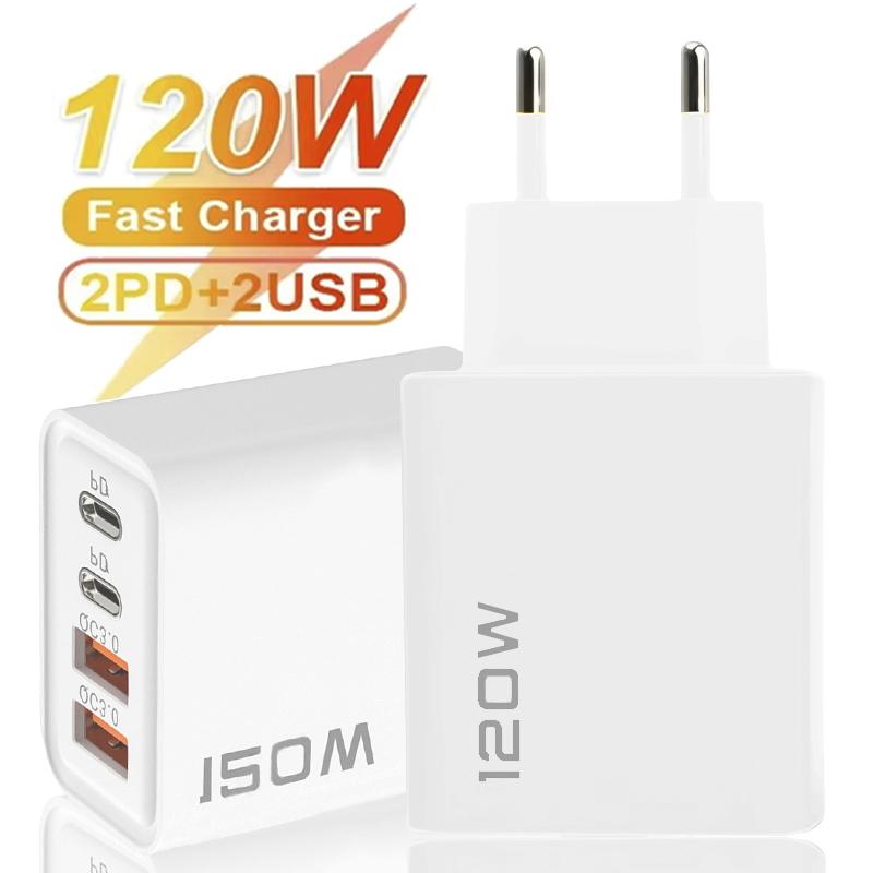 

120 Вт 4 порта быстрая зарядка двойной PD USB настенный адаптер зарядное устройство QC3.0 зарядка мобильного телефона EU/US/UK вилка для Samsung IPhone US