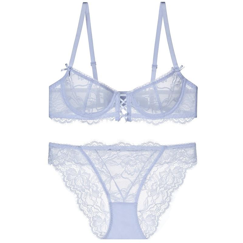 Lace Bra Set Women Lightweight Breathable 3/4 Cup Underwire-Free Push-Up Panty Large Bust