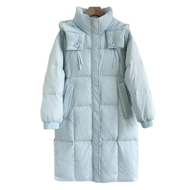High-rise white duck down long down jacket women's 2024 new thickened hooded sweet warm loose meat cover over the knee