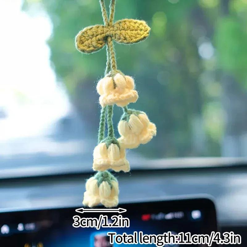Crochet Flowers Woven Flowers Pendant Car Interior Hanging Decoration Hand Knitted Bags Decoration Handmade Key Pendants Household Decoration