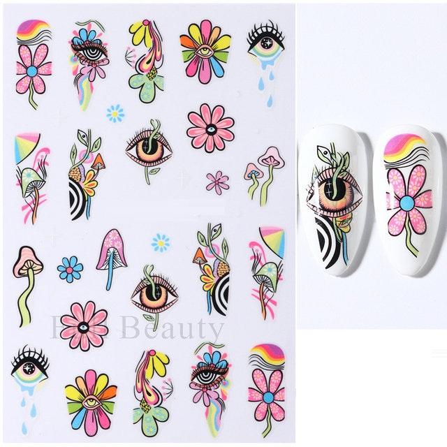 Water Nail Decal Sticker Flower Leaf Tree Green Simple Autumn Slider for Manicure Nail Art Watermark Tips