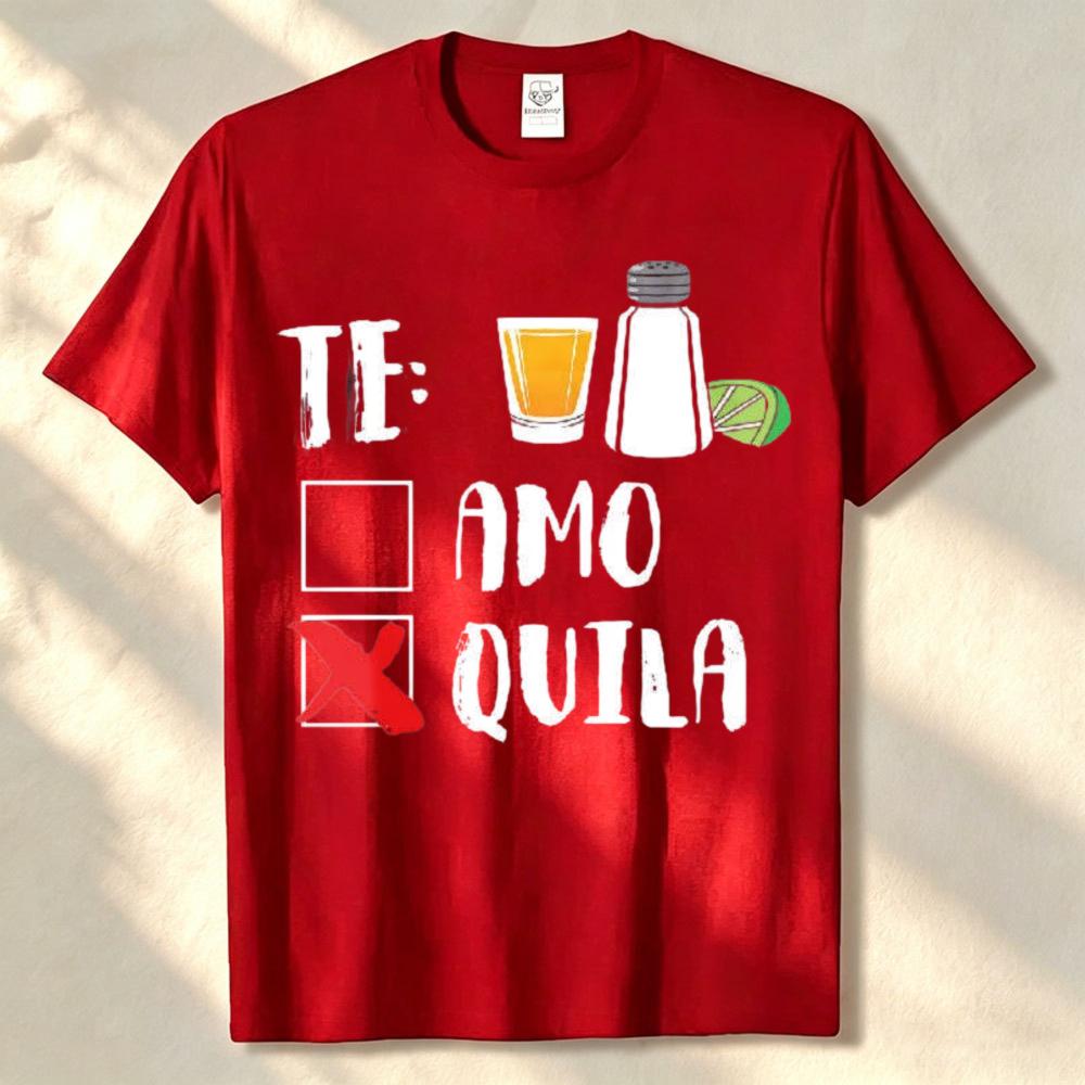 Te Amo Xquila With Drink And Lime Print Round Neck Short Sleeve Tshirt Graphic T Shirts Unisex Clothing Streetwear Harajuku Tees