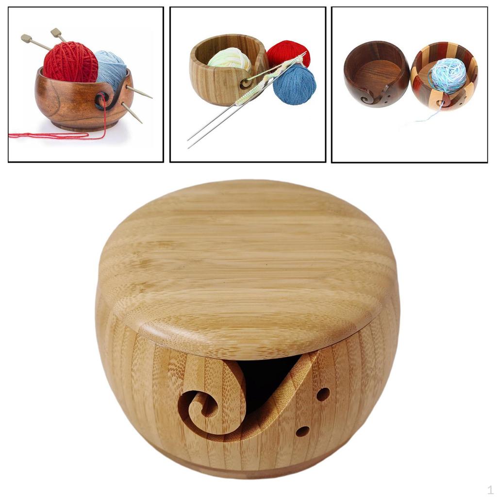 5.9 '' Crochet Yarn Bowl for Crochet, Knitting Holder, Wood Bowl, Basket