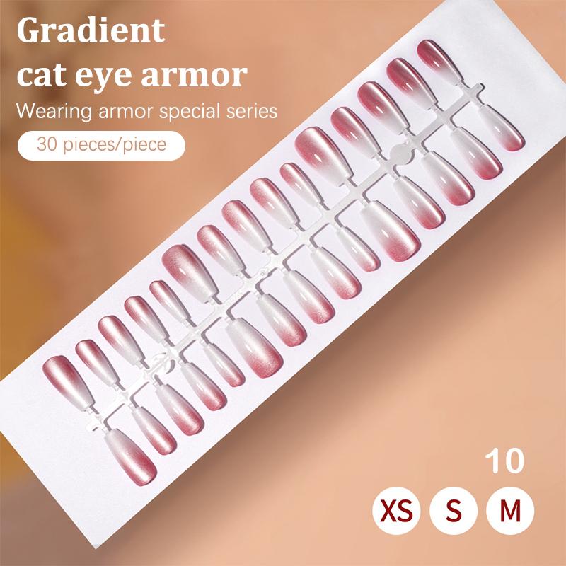 30Pcs Fake Nails French Style Gradient Cat Eyes Press On Full Cover Artificial Three Sizes Available False Nails Nail Enthusias