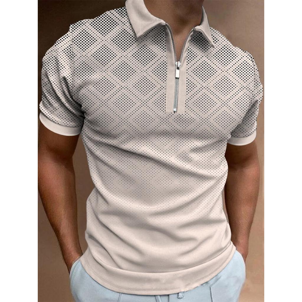 Polo Collar Summer Casual Khaki Striped T Shirt Men Tops