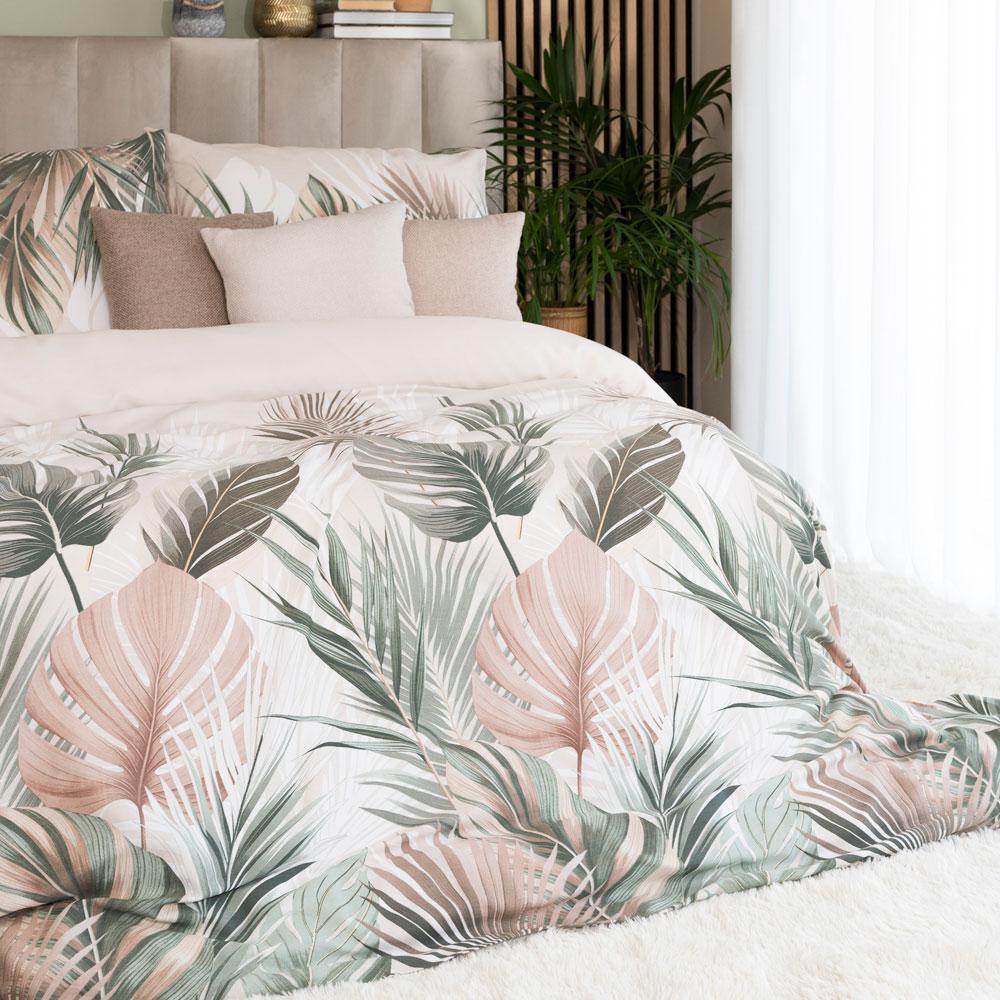 LUSH bedding set 220x200 cm - cotton sateen, tropical leaf pattern