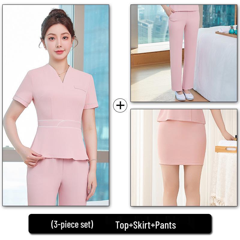 Damen High-End Spa & Postpartale Erholung Arbeitskleidungsset: Elegante Kosmetikerin- & Massageuniform