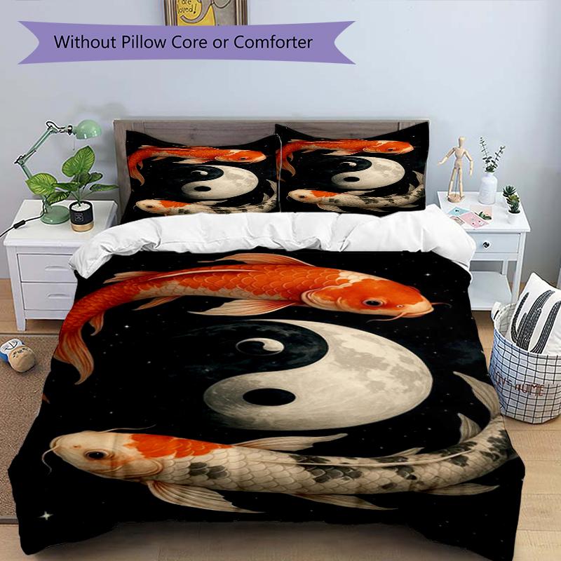 Yin Yang Fish Design Bed Bedding Set 1 Duvet Cover + 2 Pillowcases Soft Breathable Household Bed Linens