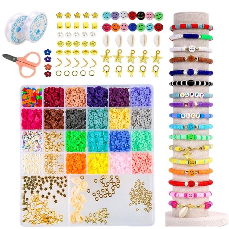 24 Stil-Tonperlen für die Herstellung von Armbändern, flache runde Tonperlen für Mädchen und Frauen, DIY-Schmuck, Armband- und Halskettenherstellung